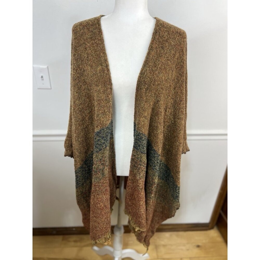 Celtic Ruana Shawl Turf Brown Irish Handwoven Lambswool Knit Warm Outdoor